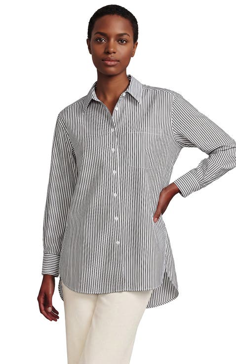 Petite Oversized No Iron Tunic with Statement Collar Shirt