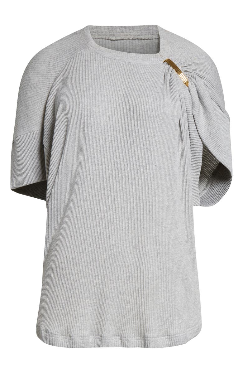 Brandon Maxwell The Faye Asymmetric Rib T-Shirt, Alternate, color, Heather Grey/ Gold