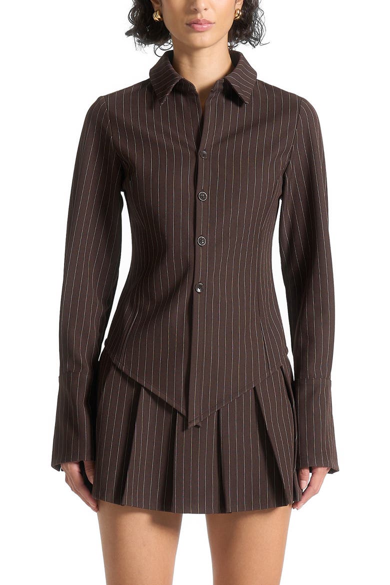 Sonia Pinstripe Angled Shirt, Alternate, color, Brown