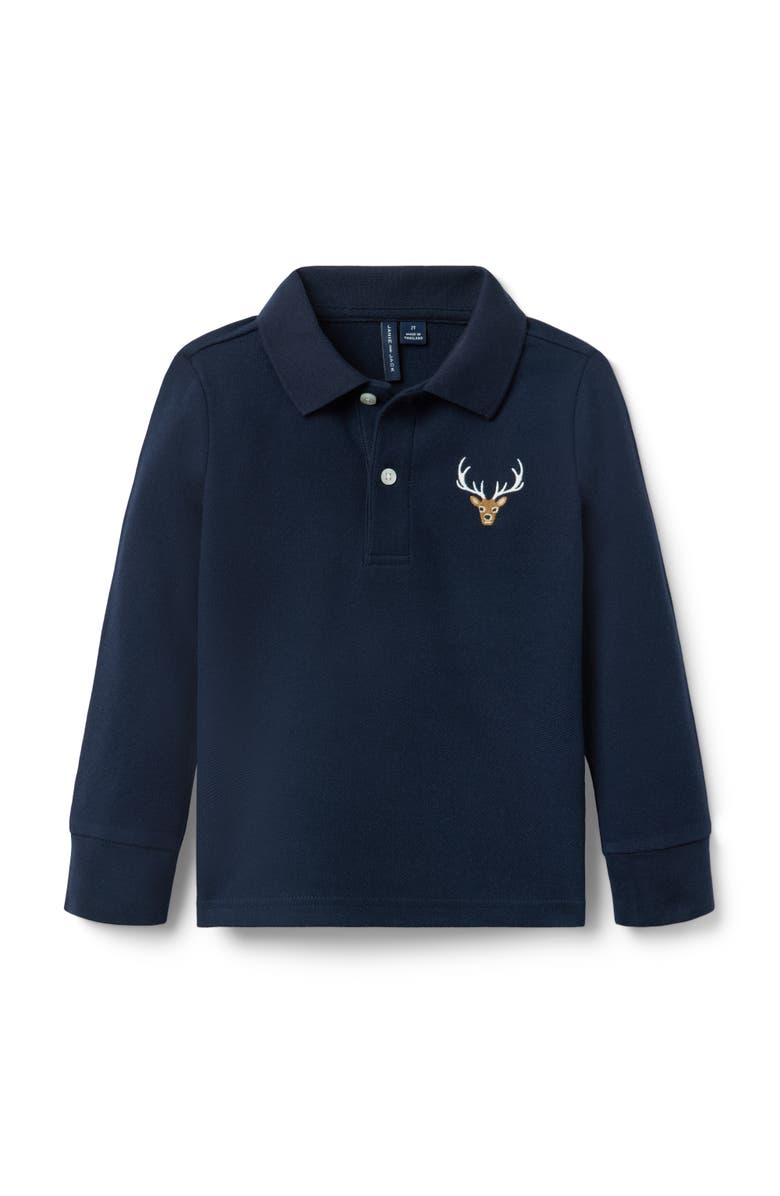 Janie and Jack Embroidered Deer Pique Polo, Main, color, Blue