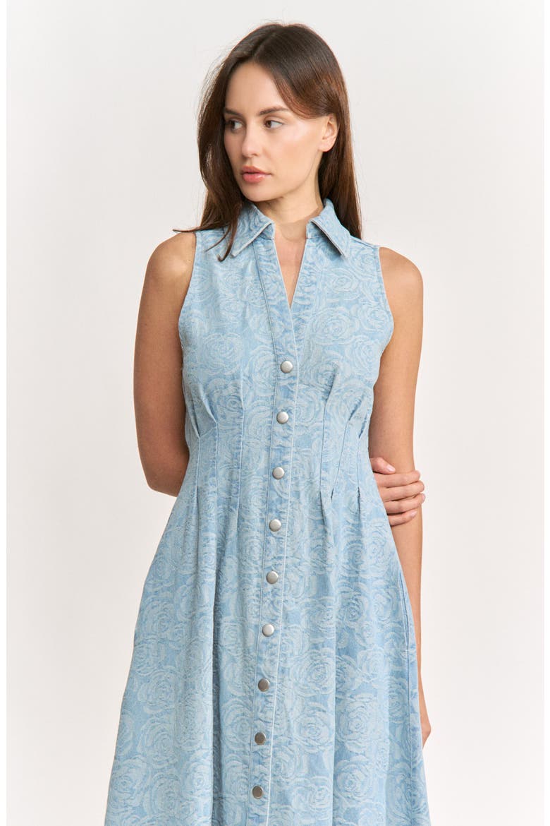 Dominique Floral Sleeveless Denim Midi Dress, Alternate, color, DARK WASH DENIM