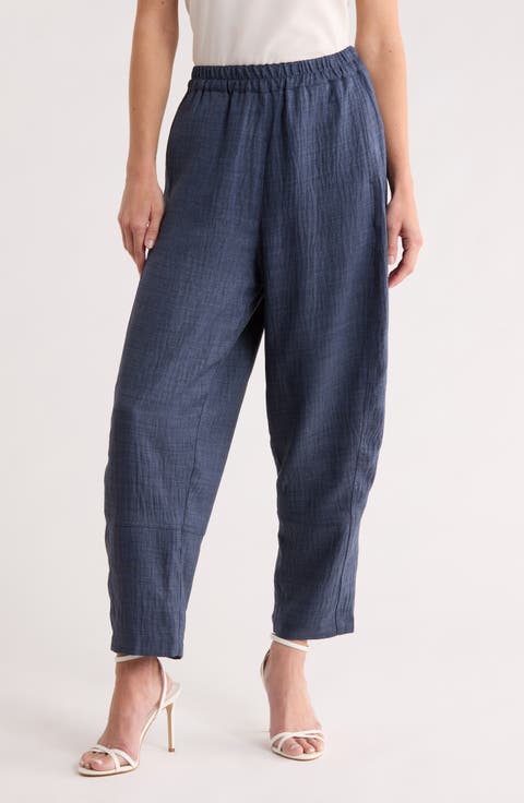 Textured Twill Barrel Leg Pants
