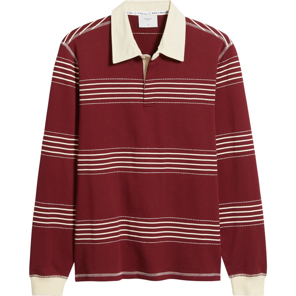 Percival Editor Stripe Cotton Rugby Polo In Burgundy