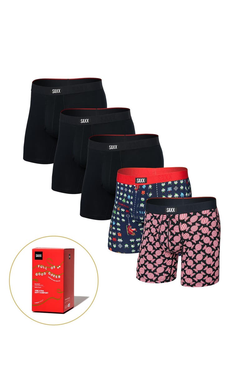 Vibe 5-Pack Boxer Briefs, Alternate, color, SWEET/ SLEIGH INVADERS/ BLACK