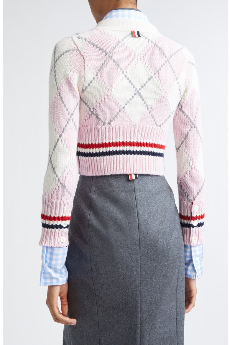 Argyle Intarsia Shrunken Virgin Wool Blend Cardigan, Alternate, color, LIGHT PINK