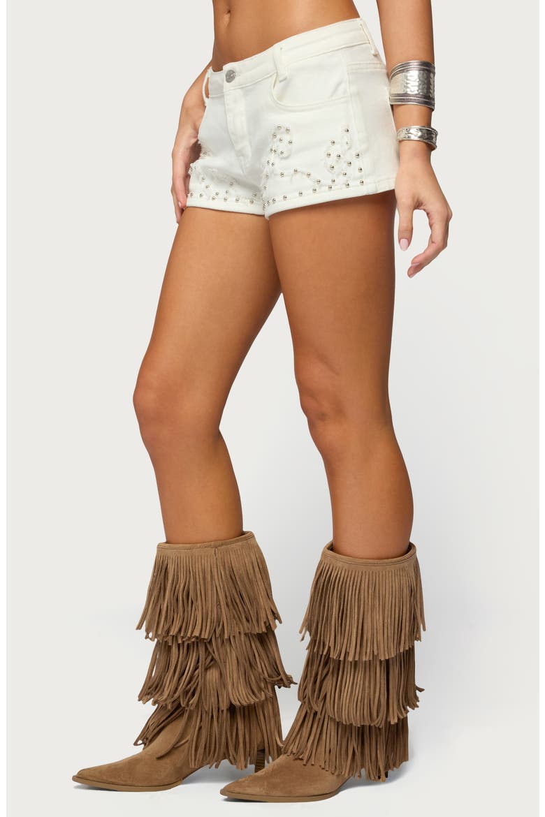 Studded Denim Shorts, Alternate, color, WHITE
