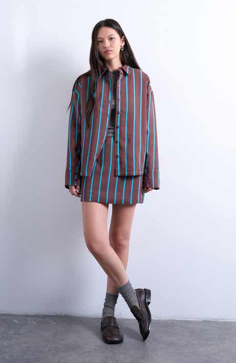 Topshop Oversize Stripe Quilted Button-Up Shirt