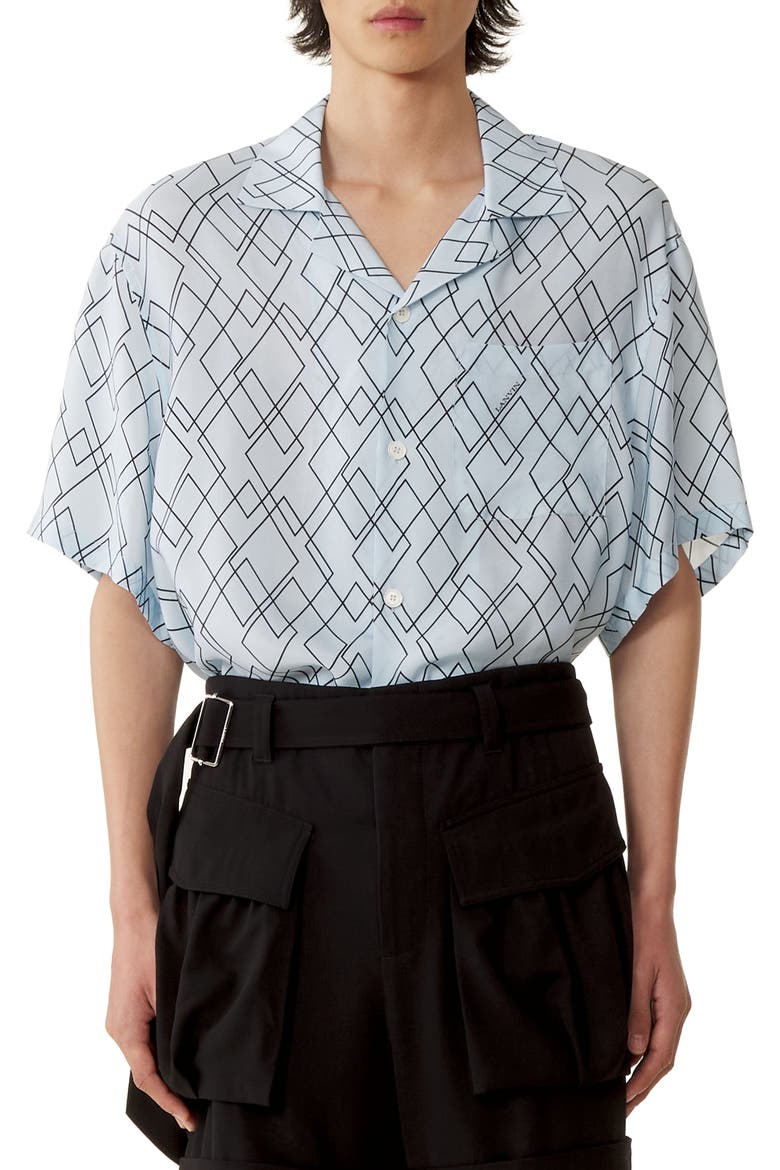 Printed Flowy Shirt, Alternate, color, Blue