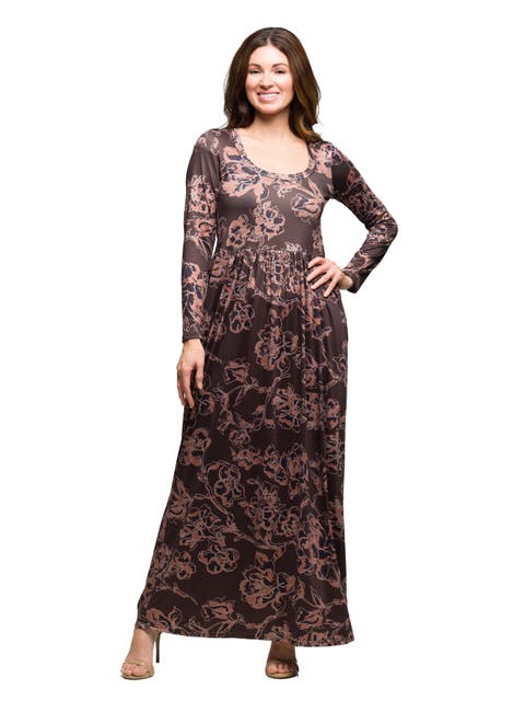 Floral Long Sleeve Scoop Neck Maxi Dress