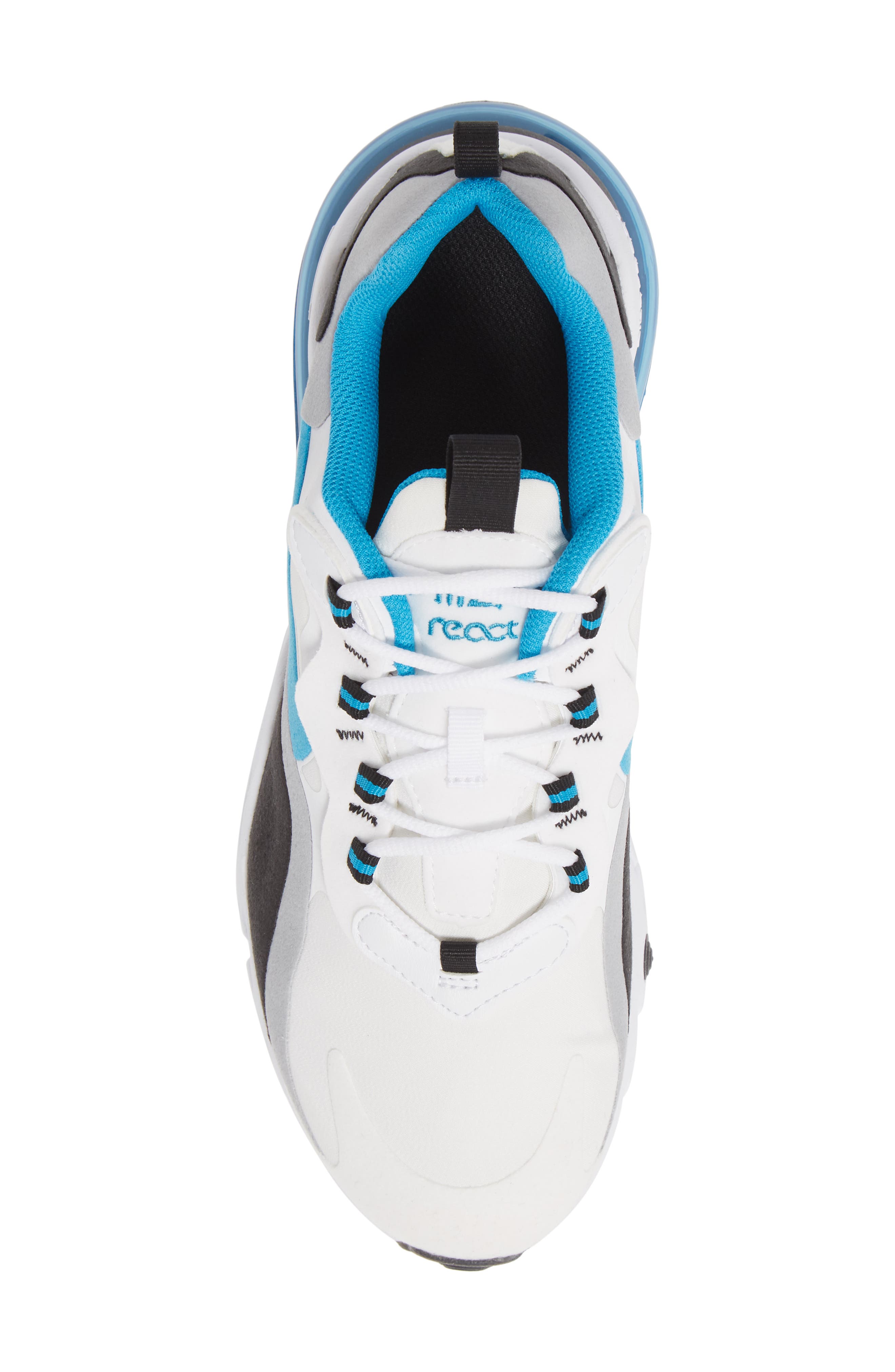 Air Max 270 React Sneaker, Alternate, color, WHITE/ BLUE/ GREY/ BLACK