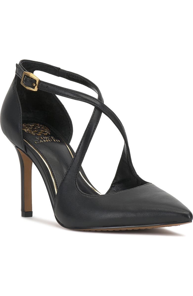 Vince Camuto Noreta Ankle Strap Pointed Toe Pump, Main, color, Black Ecoshe