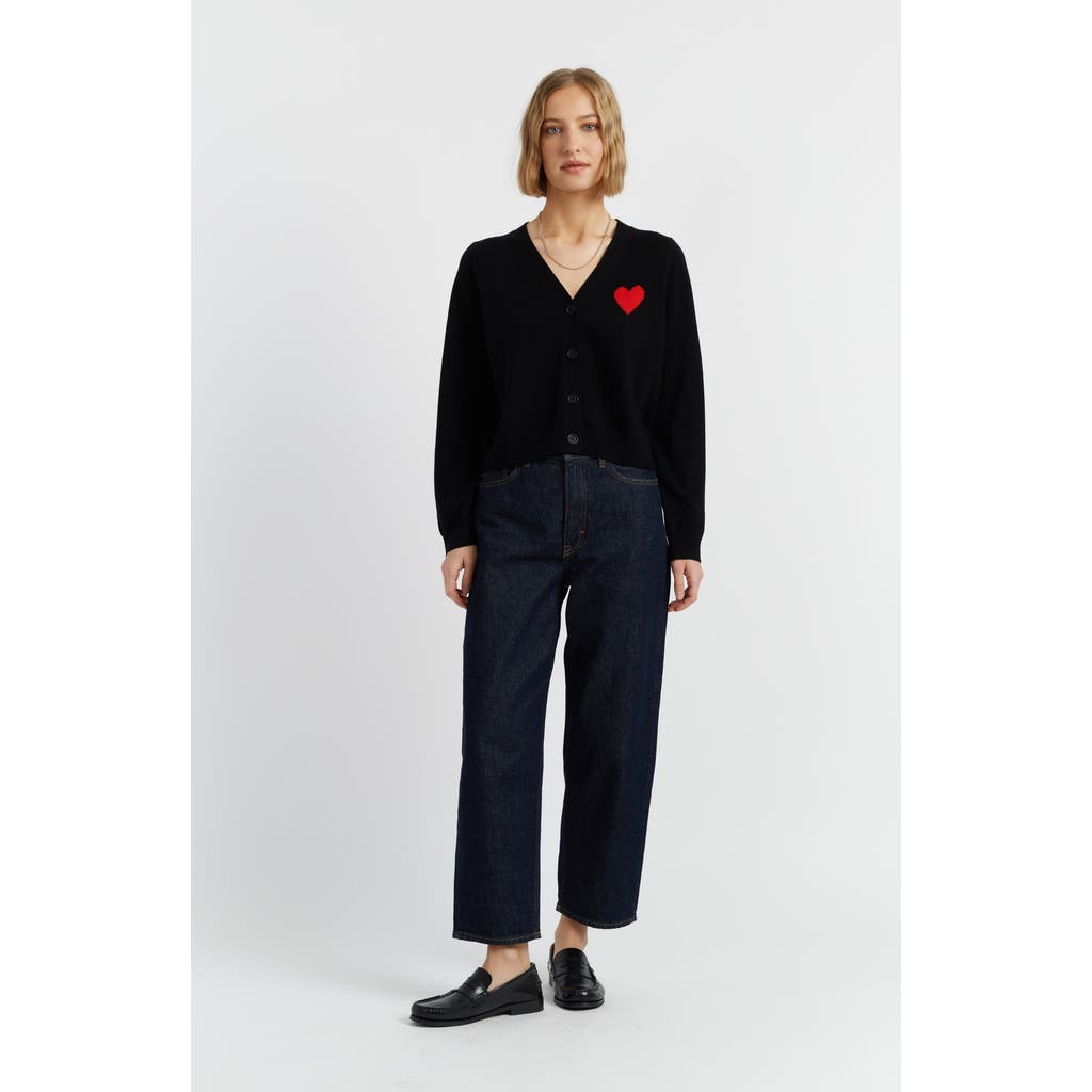 Chinti & Parker Wool Cashmere Heart Breton Cardigan In Black