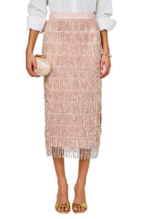 Sequin Tassel Midi Skirt