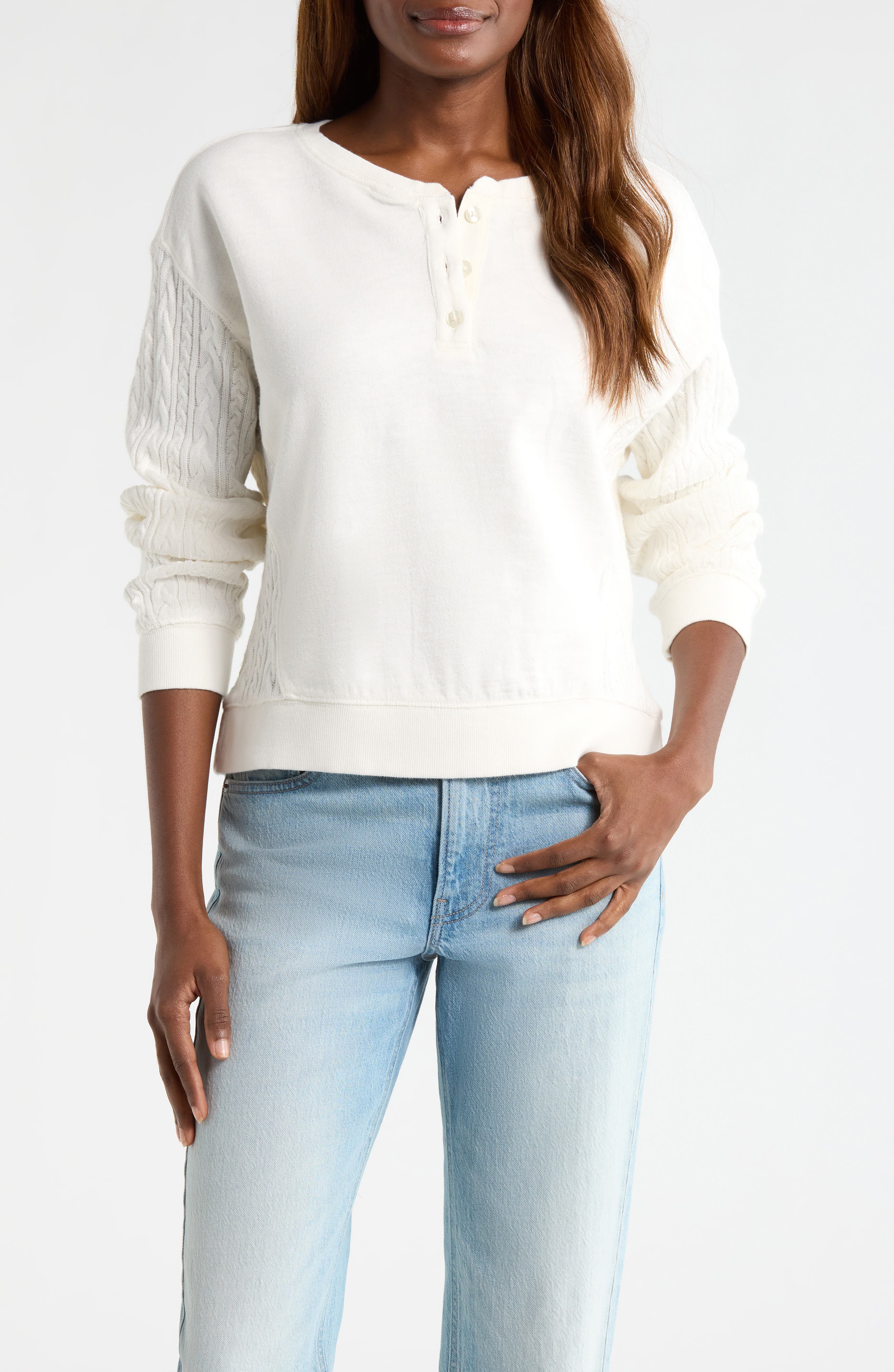 Cable Stitch Sleeve Henley Top - image 3