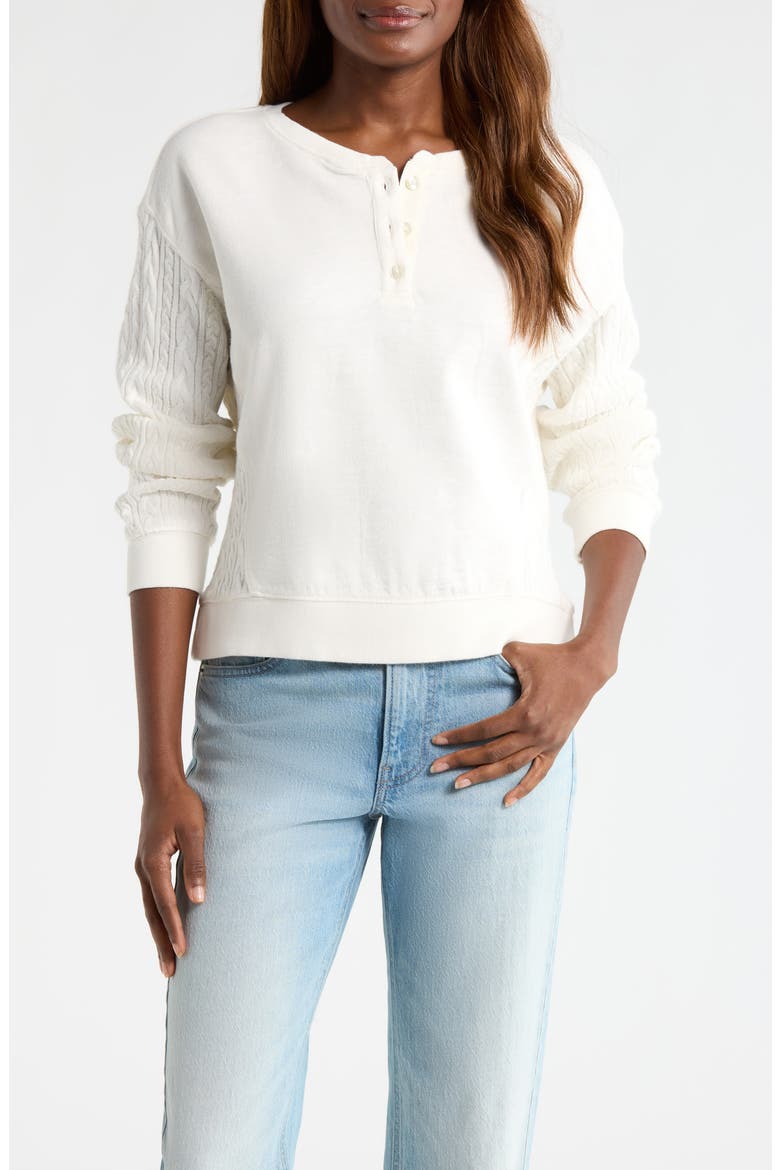 Cable Stitch Sleeve Henley Top, Main, color, TOFU