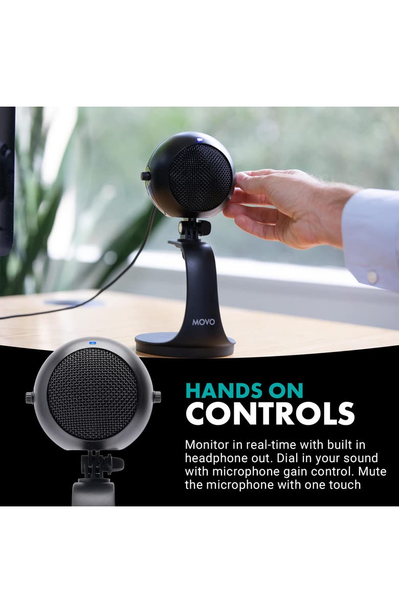 MOVO WebMic Desktop USB Microphone with Stand, Alternate, color, Black