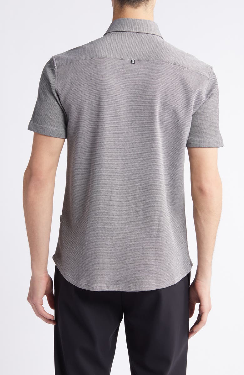 Stone Rose Solid Technical Piqué Knit Short Sleeve Button-Up Shirt, Alternate, color, Black