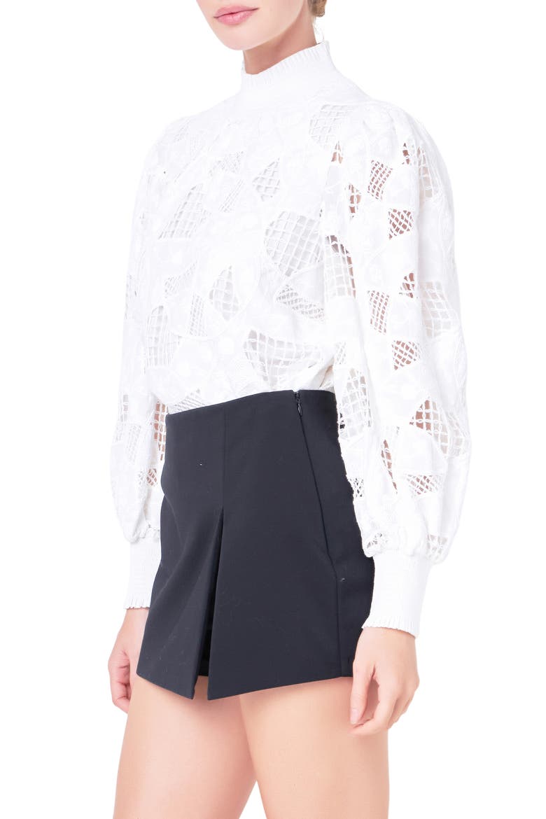 Smocked Embroidered Cotton Top, Alternate, color, WHITE