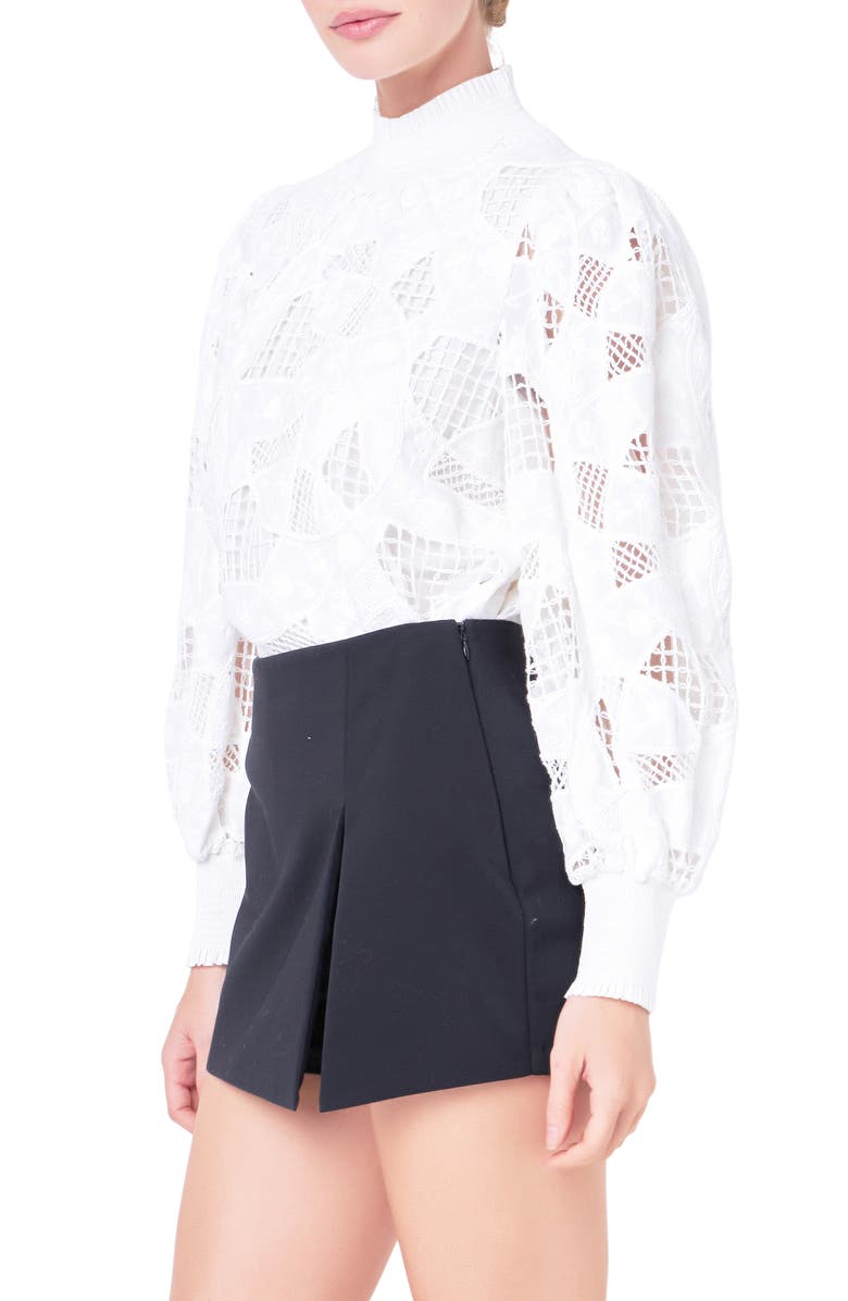 English Factory Smocked Embroidered Cotton Top, Alternate, color, White