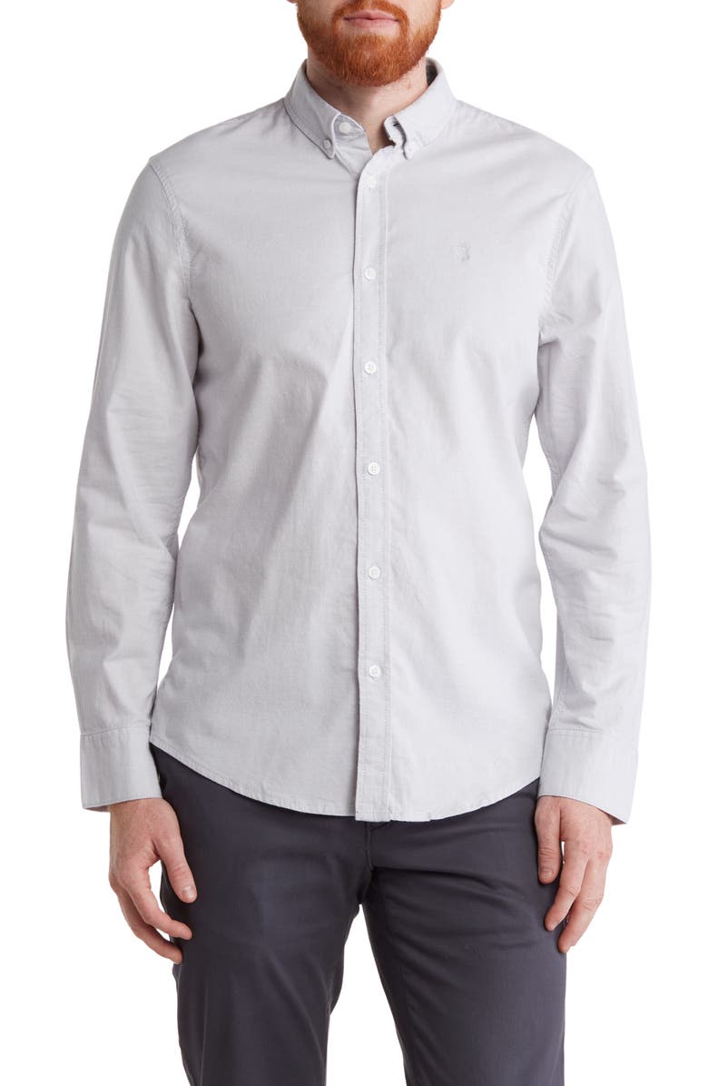 14th & Union Stretch Cotton Oxford Button-Down Shirt, Main, color, Grey Silk- White Oxford