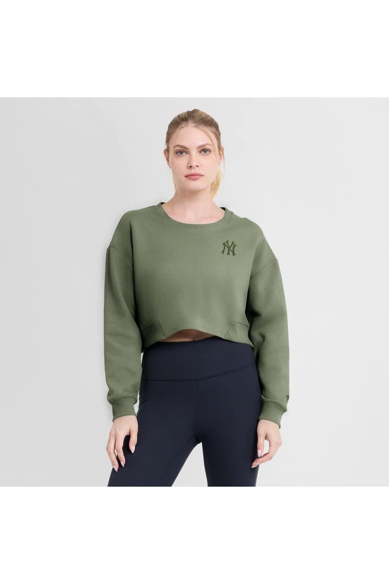 Women's Fanatics Olive New York Yankees Studio Cropped Pullover Sweatshirt, Alternate, color, Olive