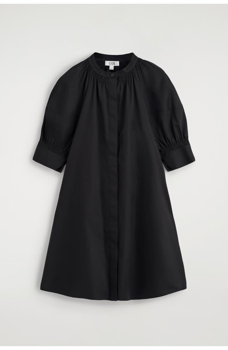 COS Smocked Puff-sleeve Shirt Dress, Alternate, color, Black