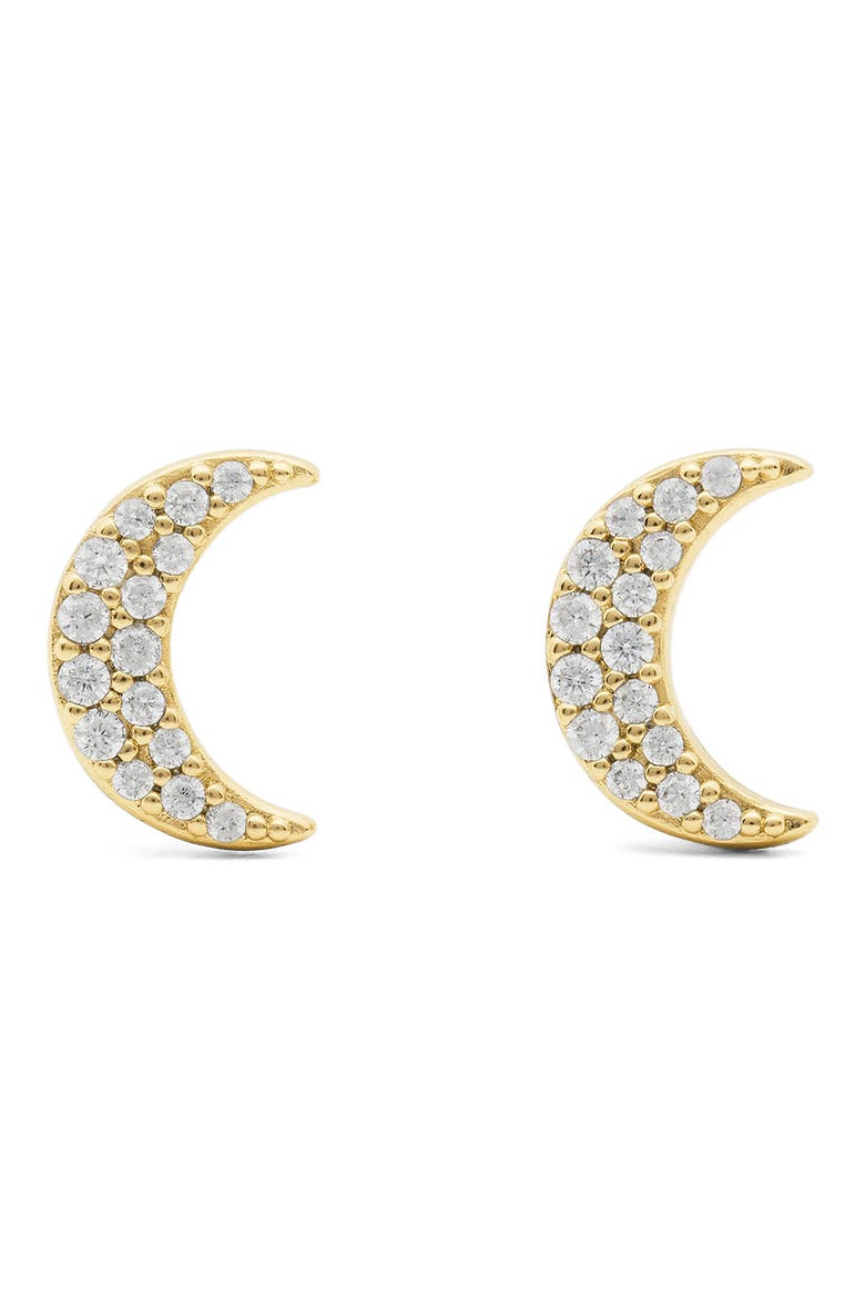 pavé moon stud earrings, Main, color, CLEAR/ GOLD