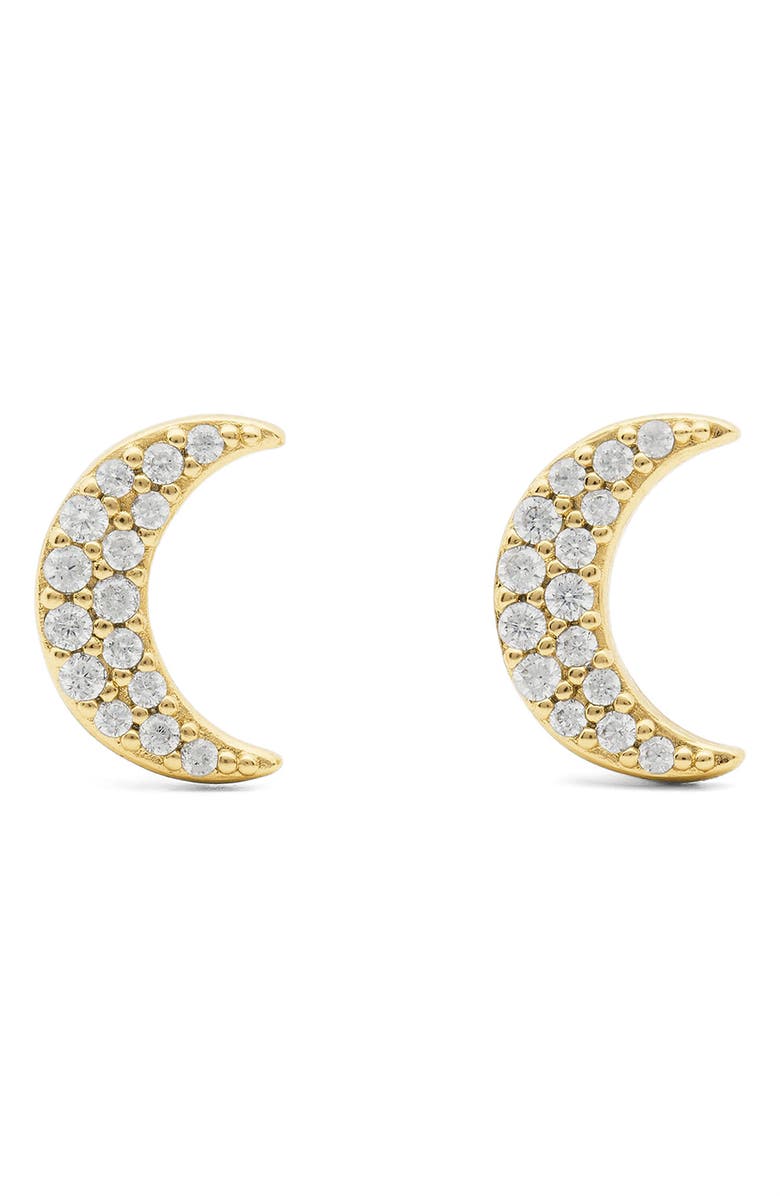 Kate Spade New York pavé moon stud earrings, Main, color, Clear/ Gold