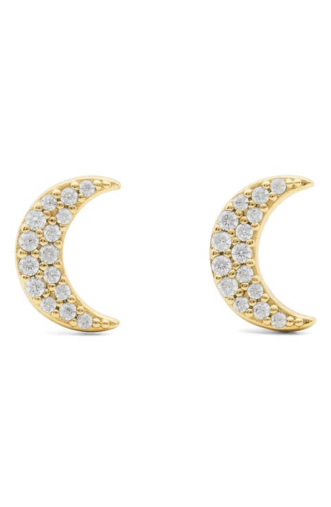 pavé moon stud earrings