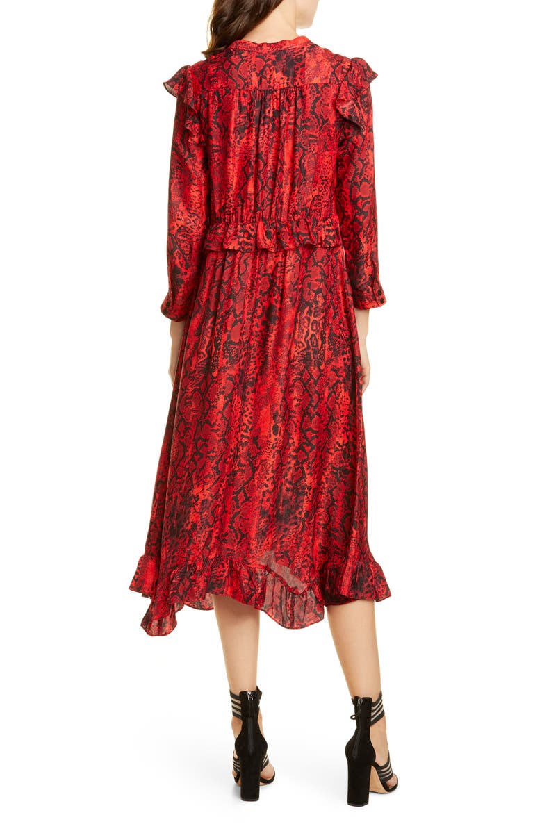 ba&sh Sahara Snakeskin Print Midi Dress, Alternate, color, Rouge