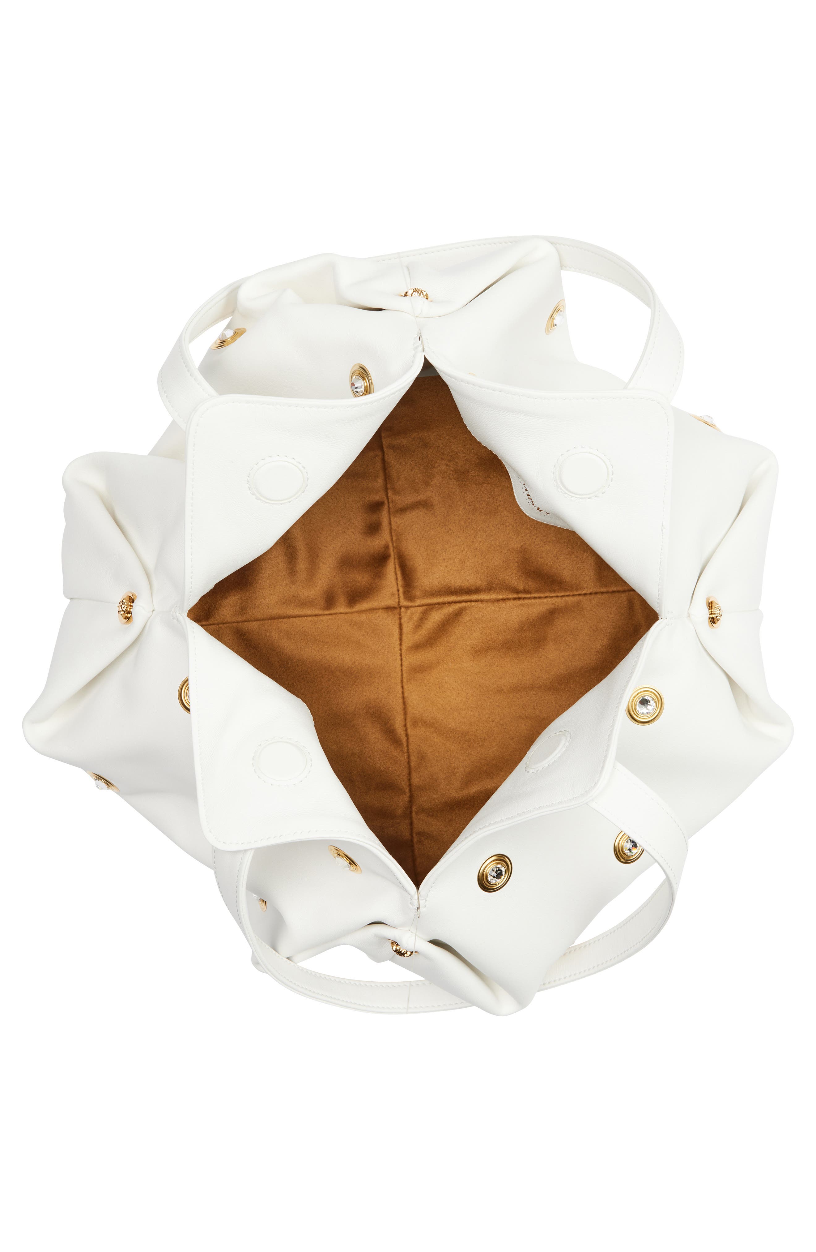 Versace Protea Crystal Stud Leather Shoulder Bag, Alternate, color, Porcelain White Gold