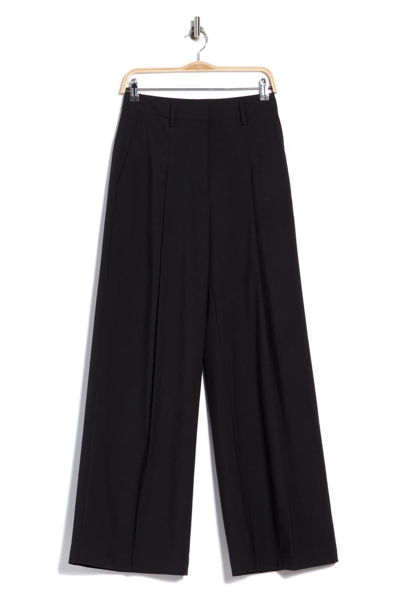 Wide Leg Pleated Wool Blend Trousers, Main, color, BLK