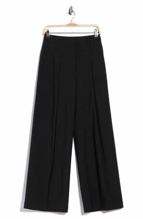 Wide Leg Pleated Wool Blend Trousers