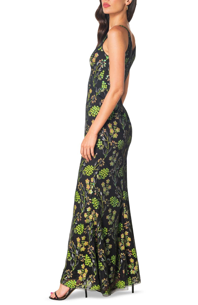 Dress the Population Sharon Sequin Flower Tulle A-Line Gown, Alternate, color, 