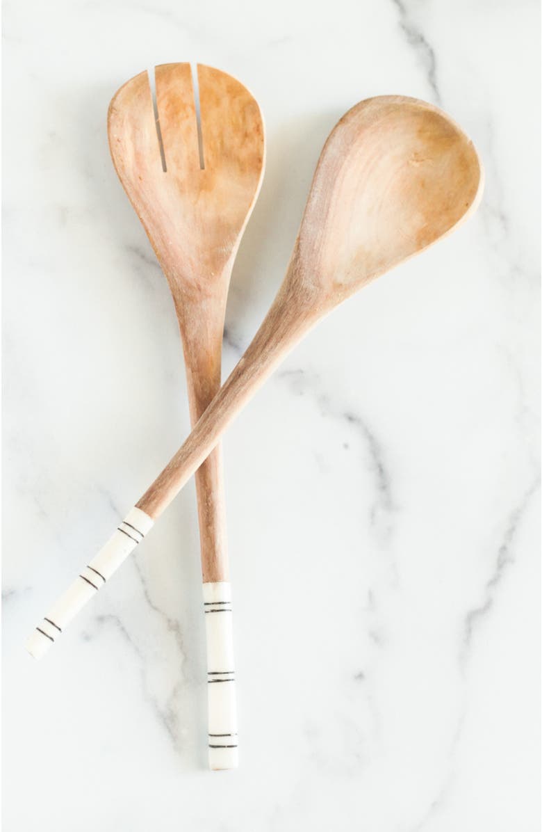 Creative Women Striped Salad Servers, Alternate, color, Natural