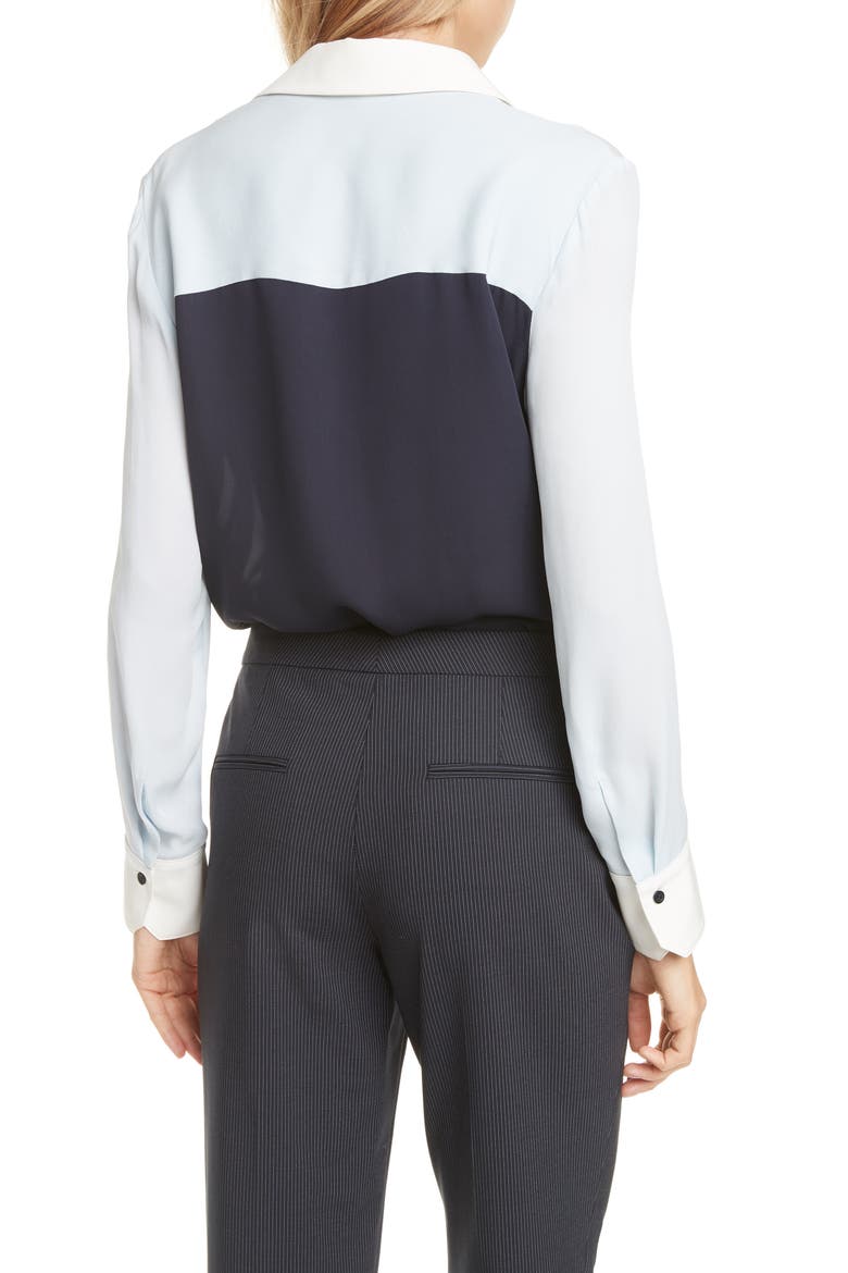 Lia Silk Button-Up Blouse, Alternate, color, NAVY COMBO