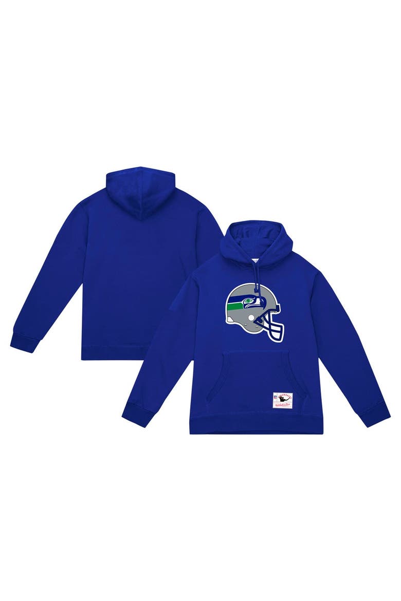 Men's Mitchell & Ness College Navy Seattle Seahawks Helmet Logo Vintage Pullover Hoodie, Main, color, College Navy