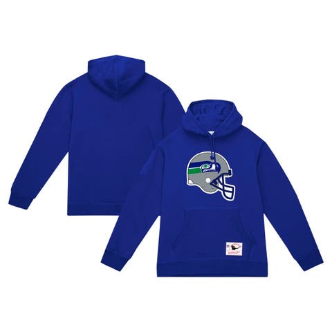 Men's Mitchell & Ness College Navy Seattle Seahawks Helmet Logo Vintage Pullover Hoodie