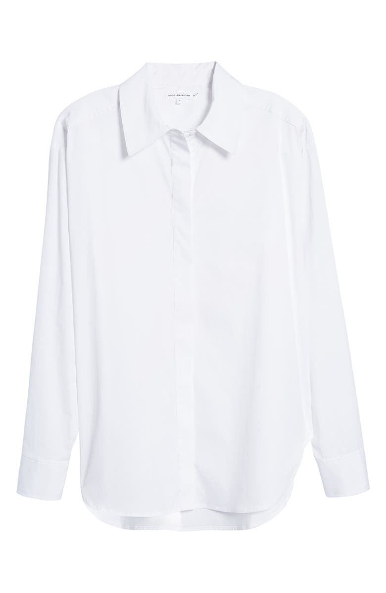 Good American Gender Inclusive Stretch Cotton Blend Button-Up Shirt, Alternate, color, White001