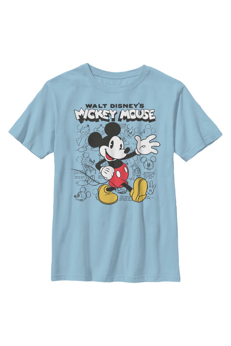 Boy's Mickey & Friends Mickey Mouse Retro Sketchbook  Graphic T-Shirt, Main, color, Light Blue