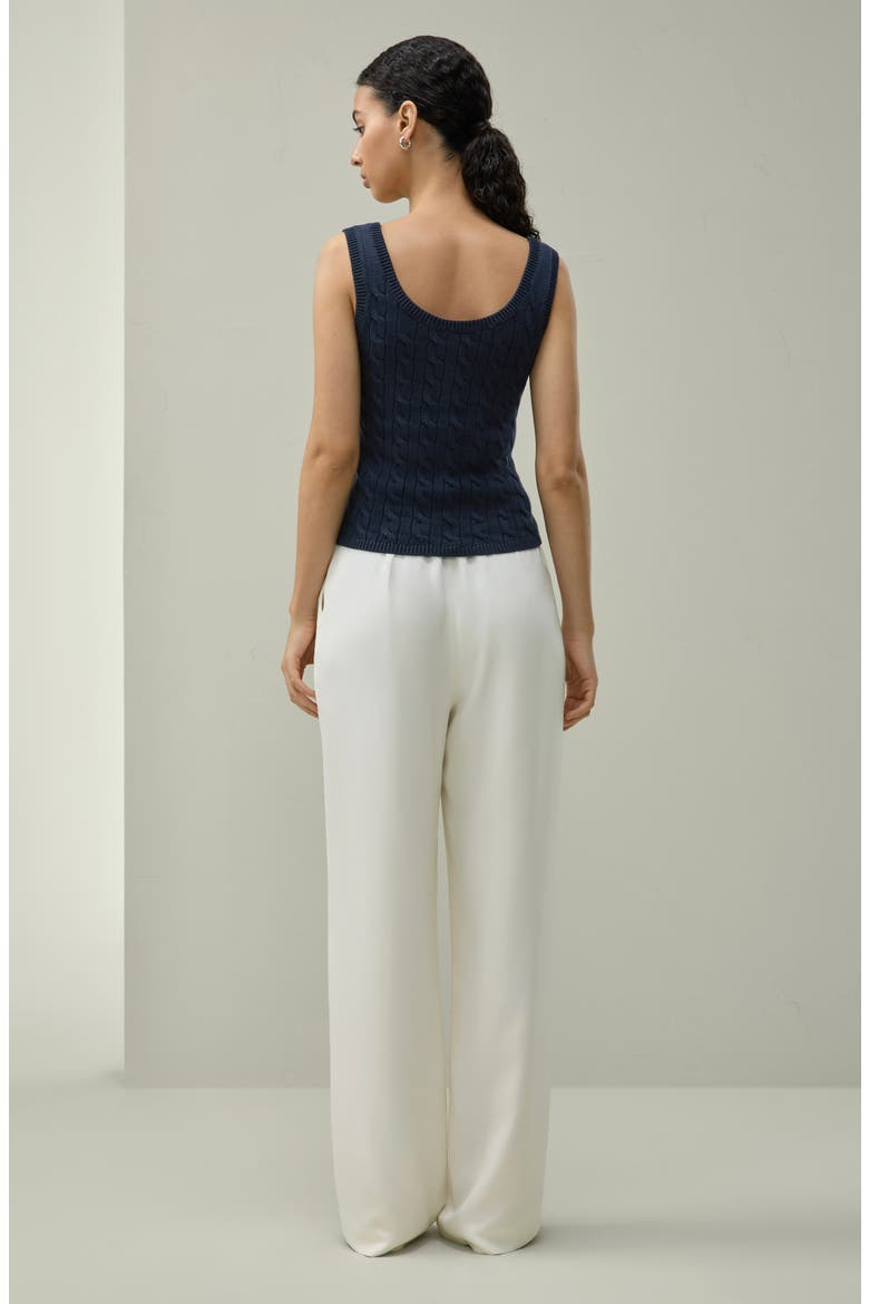 Silk-Cotton Cable-Knit Tank, Alternate, color, Navy Blue