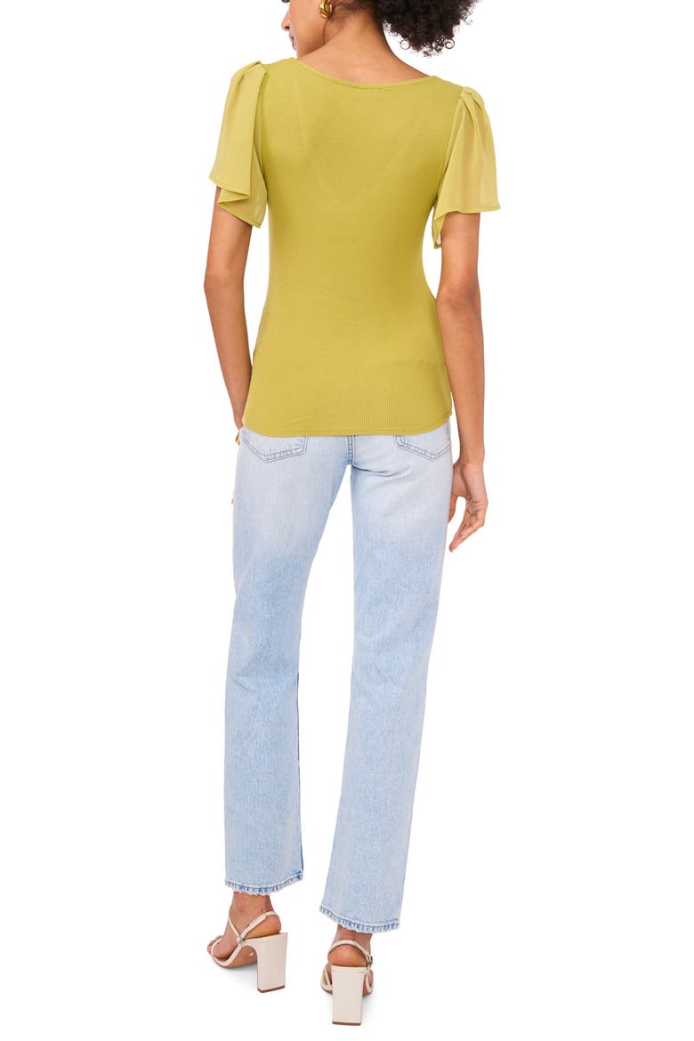 Flutter Sleeve Rib Knit T-Shirt, Alternate, color, MOSS GREEN