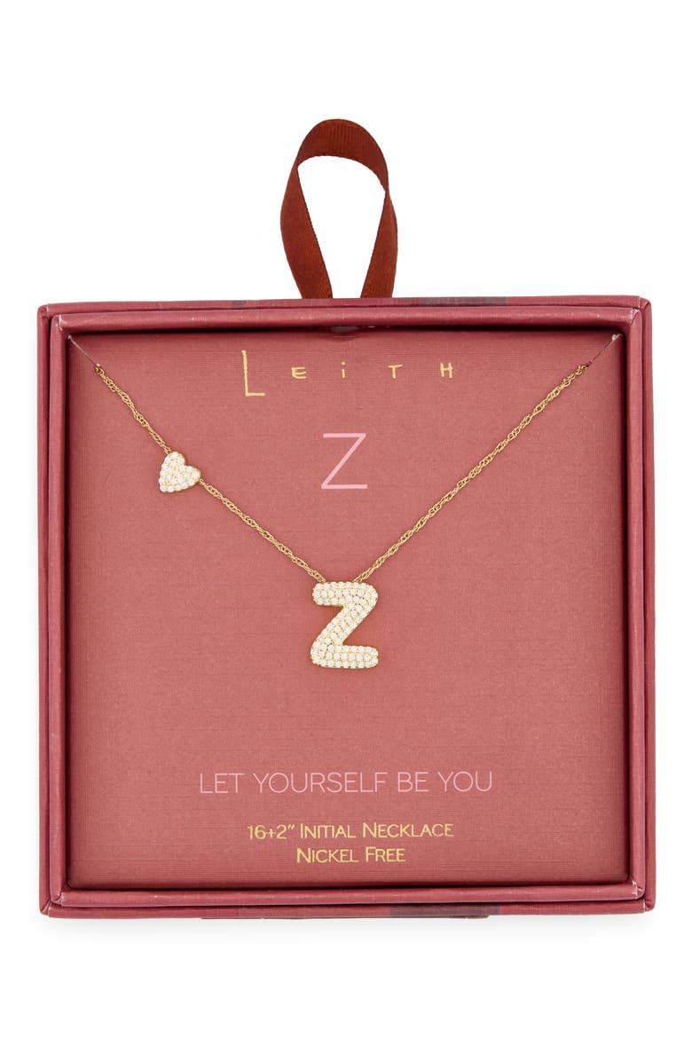 Cubic Zirconia Heart & Bubble Initial Pendant Necklace, Main, color, Z- CLEAR- GOLD