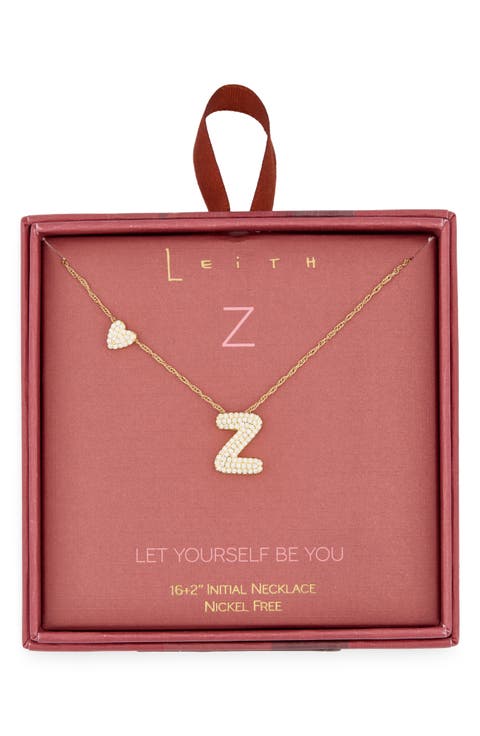 Cubic Zirconia Heart & Bubble Initial Pendant Necklace