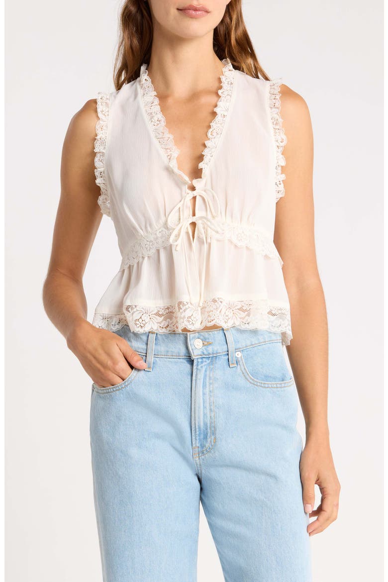 Norah Lace Trim Tie Front Top, Main, color, IVORY