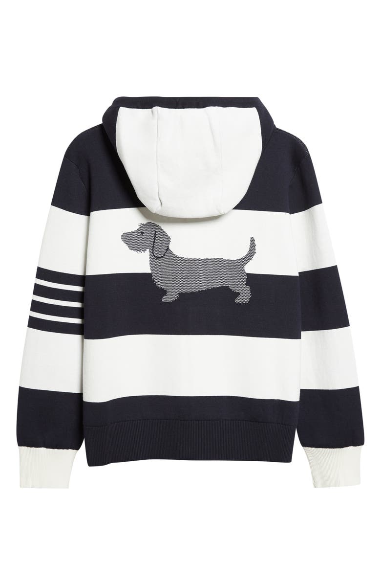 Thom Browne Hector Rugby Stripe Jacquard Zip Hoodie, Alternate, color, Navy