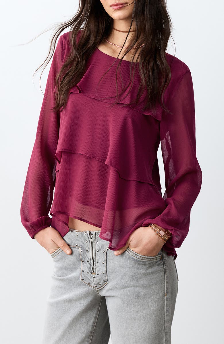 MANGO TEEN Tiered Long Sleeve Chiffon Top, Main, color, 