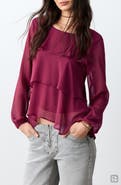 MANGO TEEN Tiered Long Sleeve Chiffon Top