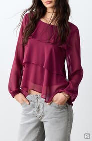 MANGO TEEN Tiered Long Sleeve Chiffon Top