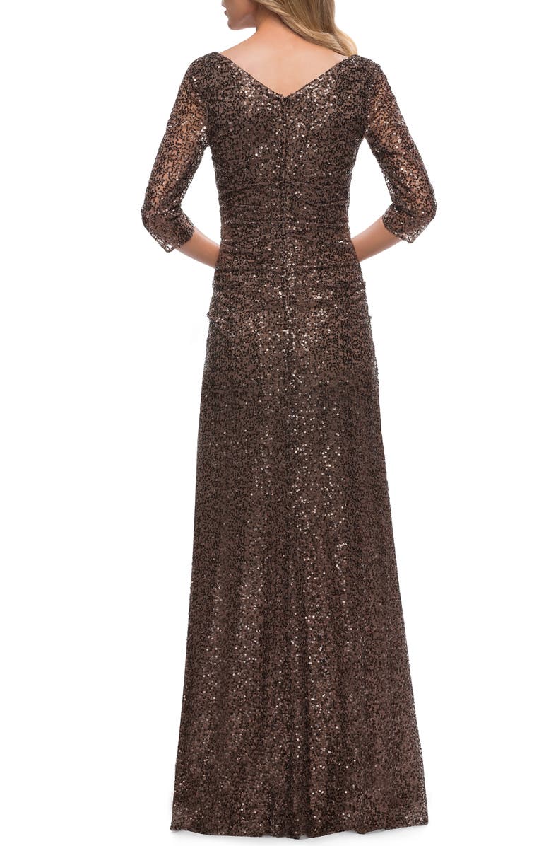La Femme Ruched Sequin Gown, Alternate, color, 